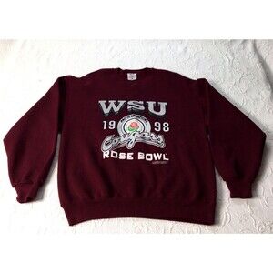 Vintage 1998 Rose Bowl Sweatshirt WSU Large Collectible Jerzees New Maroon USA